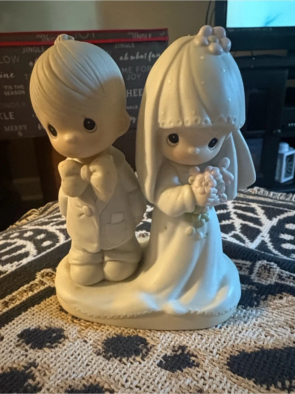 Precious Moments Bride and Groom Cake Topper in White and Cream